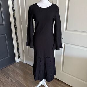 NWT Boutique Moschino Black Ultra Fine Knit Midi Dress with Cut Outs Size 6